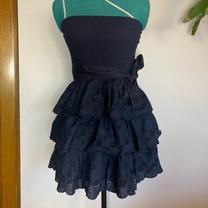 Hollister small shirred tiered navy blue dress.